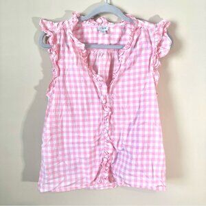 J. Crew Pink gingham Ruffle Top coquette picnic preppy chic 100% cotton flowy